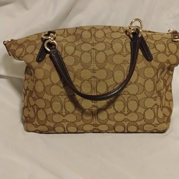 Coach Khaki Brown Kelsey Signature Jacquard Small Satchel Crossbody Bag No Strap - Picture 2 of 11